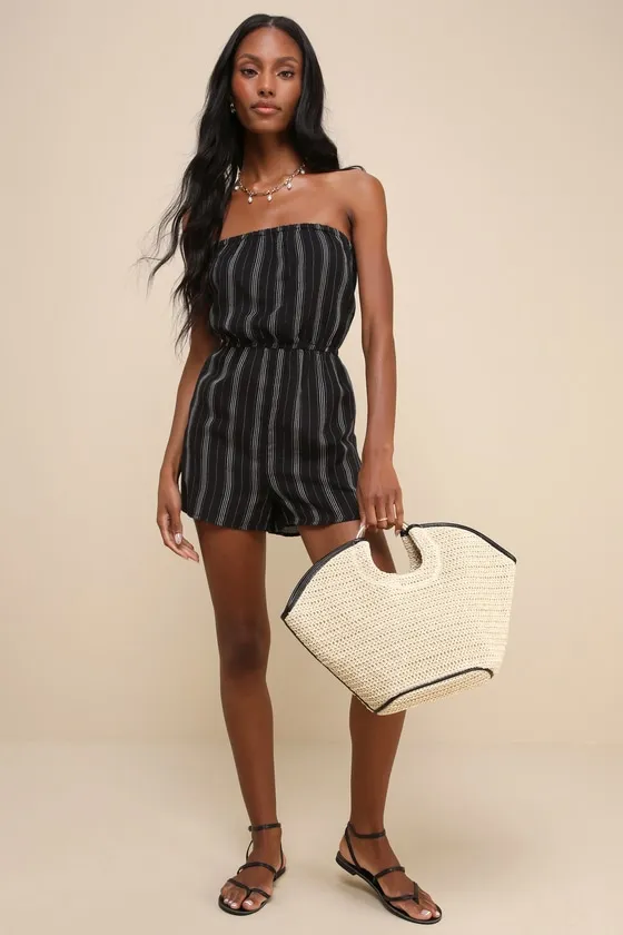 Lovely Comfort Black Striped Strapless Romper sold by Lulus product image thumbnail 3