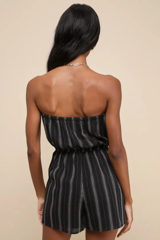 Lovely Comfort Black Striped Strapless Romper sold by Lulus product image thumbnail 4