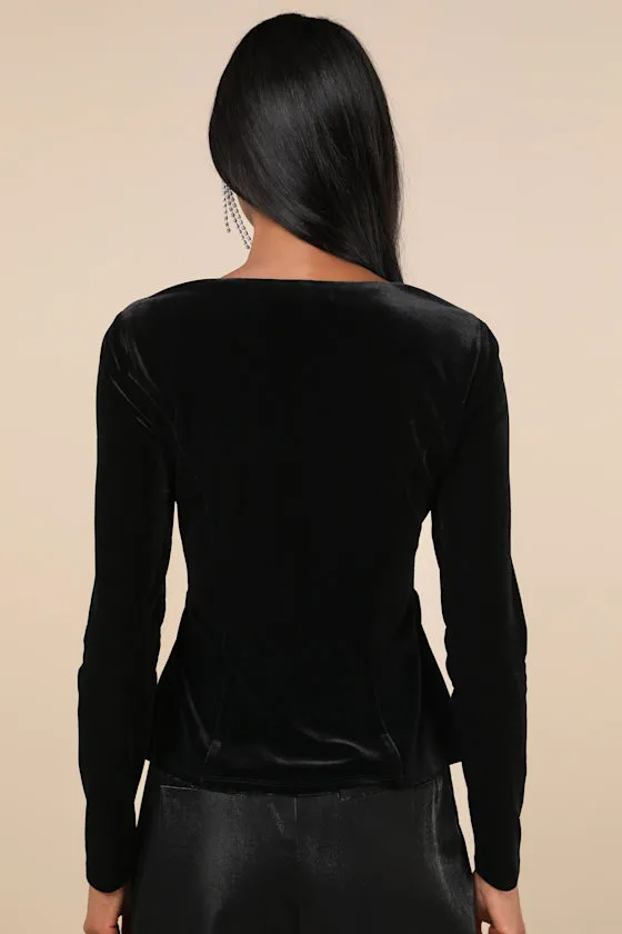Ideal Sophisticate Black Velvet Long Sleeve Top sold by Lulus product image thumbnail 2