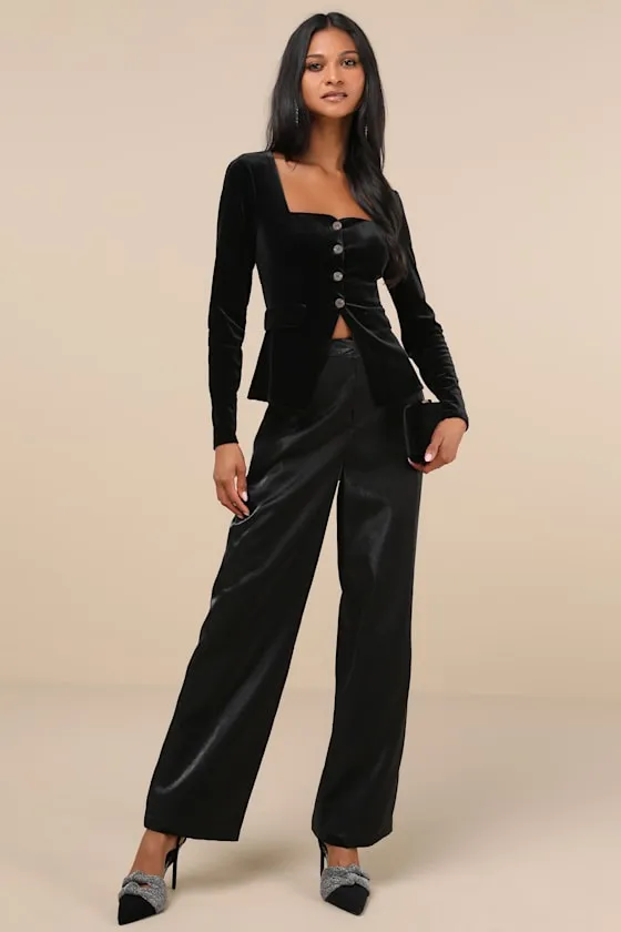 Ideal Sophisticate Black Velvet Long Sleeve Top sold by Lulus product image thumbnail 3