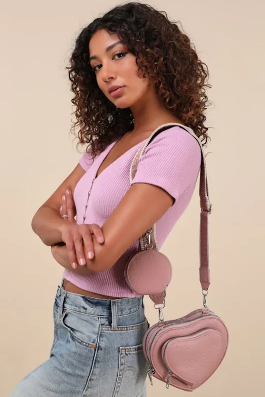 Stylish Adoration Dusty Pink Heart Crossbody Bag sold by Lulus