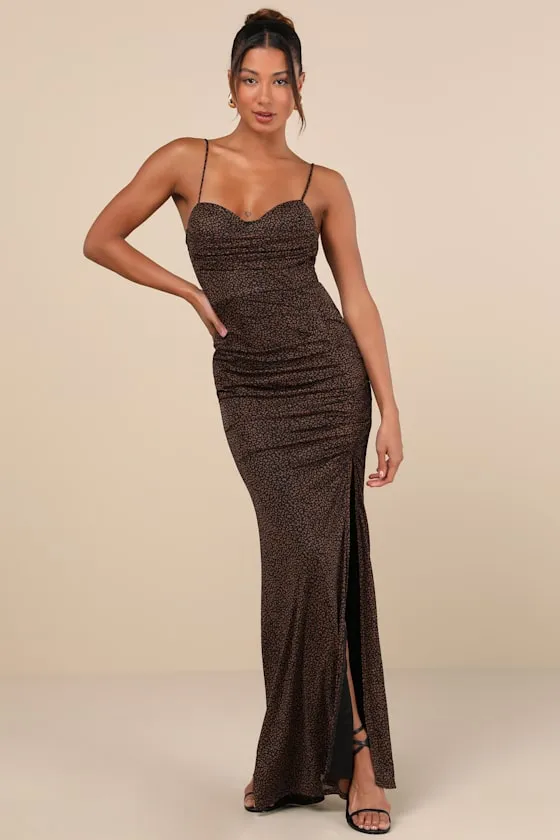 Stunning Wonder Black Leopard Mesh Bustier Mermaid Maxi Dress sold by Lulus
