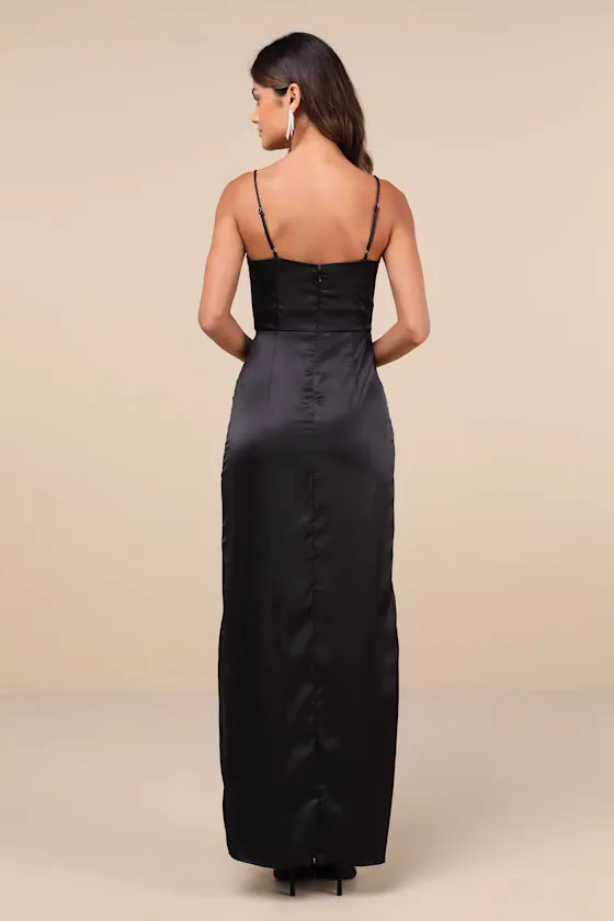 Stunning Expression Black Satin Pleated Tulip Maxi Dress sold by Lulus product image thumbnail 2