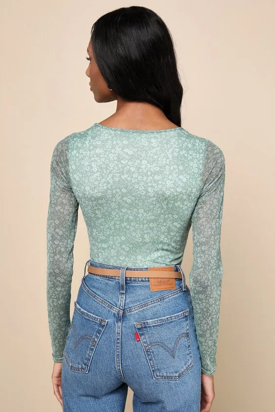 Major Aesthetic Sage Green Floral Mesh Bodysuit sold by Lulus product image thumbnail 2
