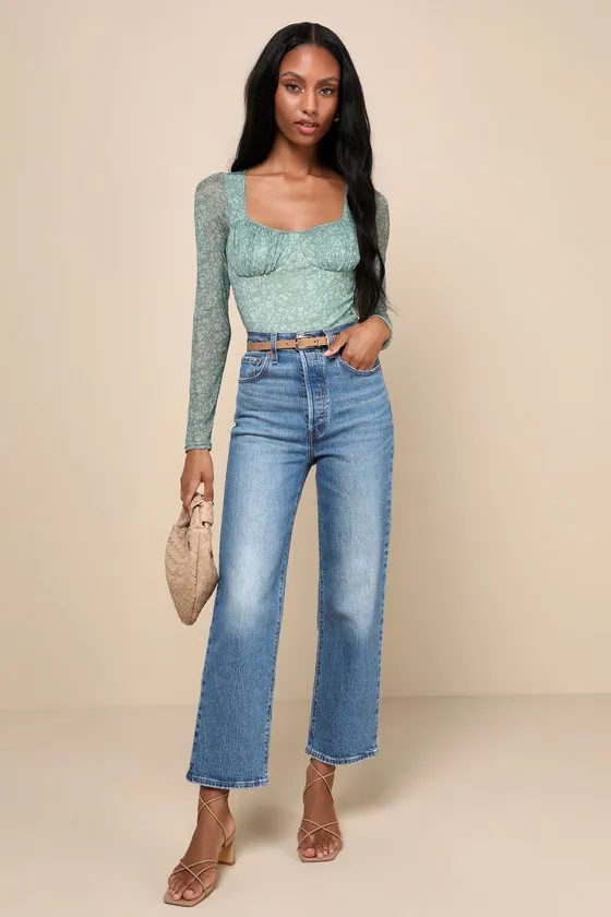 Major Aesthetic Sage Green Floral Mesh Bodysuit sold by Lulus product image thumbnail 3