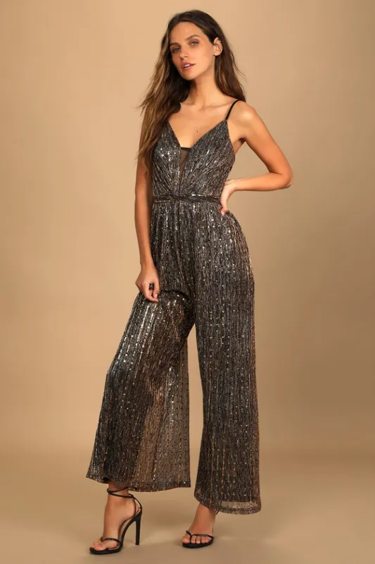 Disco Party Black Multi Metallic Wide-Leg Jumpsuit sold by Lulus