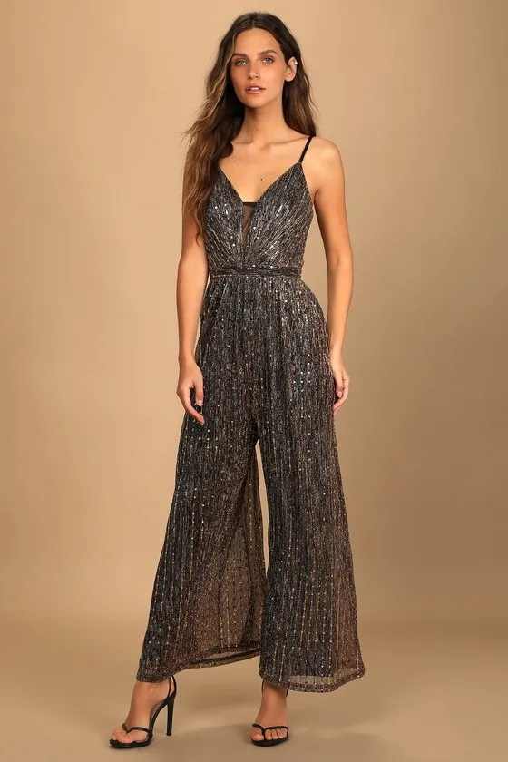 Disco Party Black Multi Metallic Wide-Leg Jumpsuit sold by Lulus product image thumbnail 3