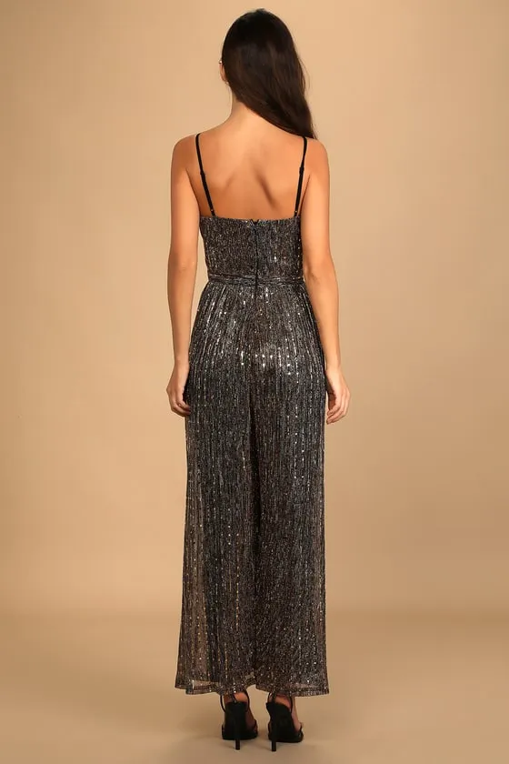 Disco Party Black Multi Metallic Wide-Leg Jumpsuit sold by Lulus product image thumbnail 4