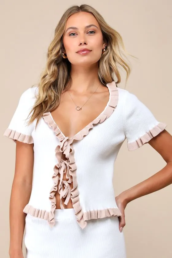 Preppy Tendencies Ivory Ribbed Knit Tie-Front Sweater Top sold by Lulus