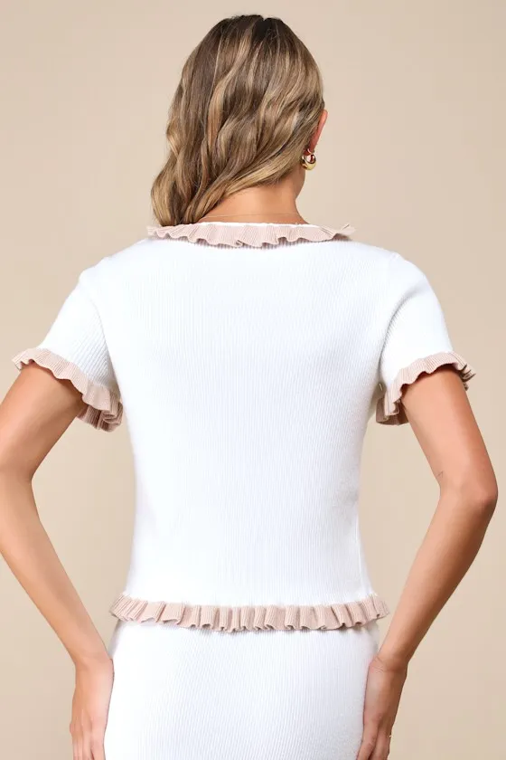 Preppy Tendencies Ivory Ribbed Knit Tie-Front Sweater Top sold by Lulus product image thumbnail 3