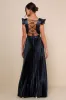 Exceptional Drama Navy Blue Satin Lace-Up Pleated Maxi Dress sold by Lulus