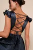 Exceptional Drama Navy Blue Satin Lace-Up Pleated Maxi Dress sold by Lulus