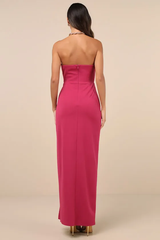Iconic Excellence Magenta Asymmetrical Strapless Maxi Dress sold by Lulus product image thumbnail 3
