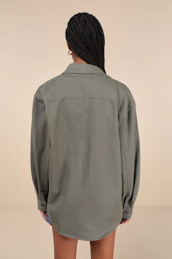 Cute Utility Olive Green Twill Shacket sold by Lulus product image thumbnail 3