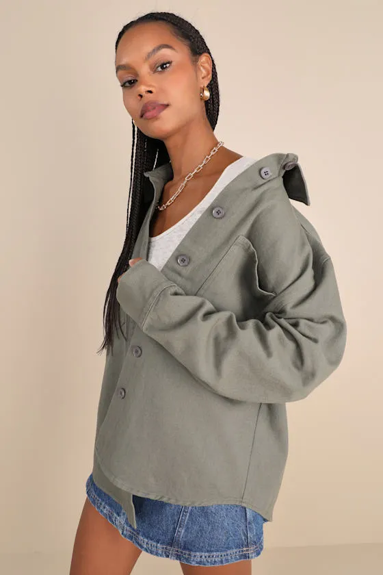 Cute Utility Olive Green Twill Shacket sold by Lulus product image thumbnail 4