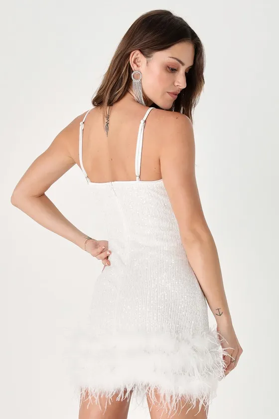 Truly Sensational White Sequin Feather Sleeveless Mini Dress sold by Lulus product image thumbnail 4