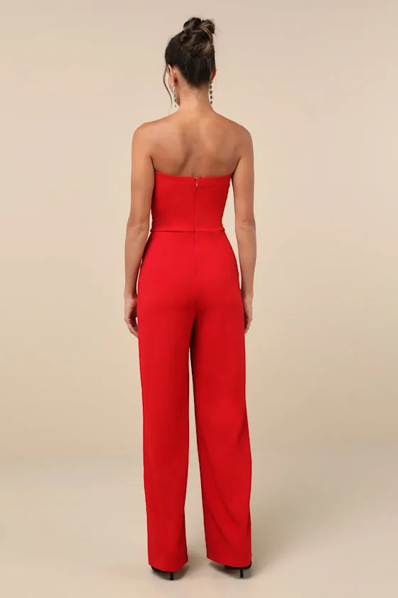 Edith Red Strapless Jumpsuit sold by Lulus product image thumbnail 3
