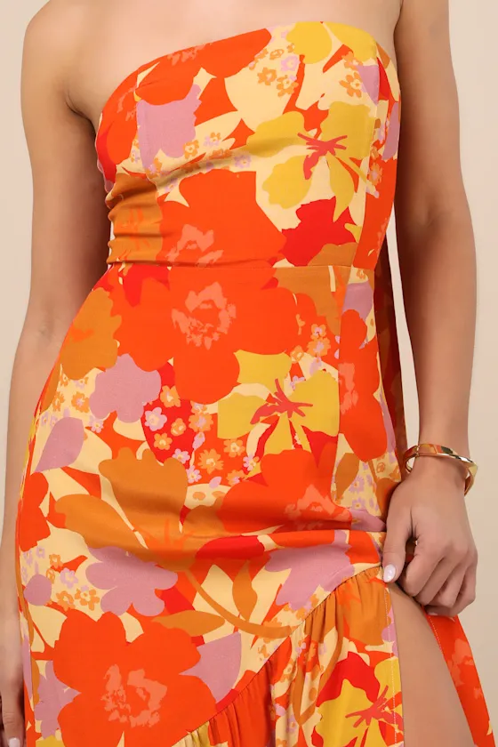 Captivating Spirit Orange Floral Strapless Dress and Scarf Set sold by Lulus product image thumbnail 2
