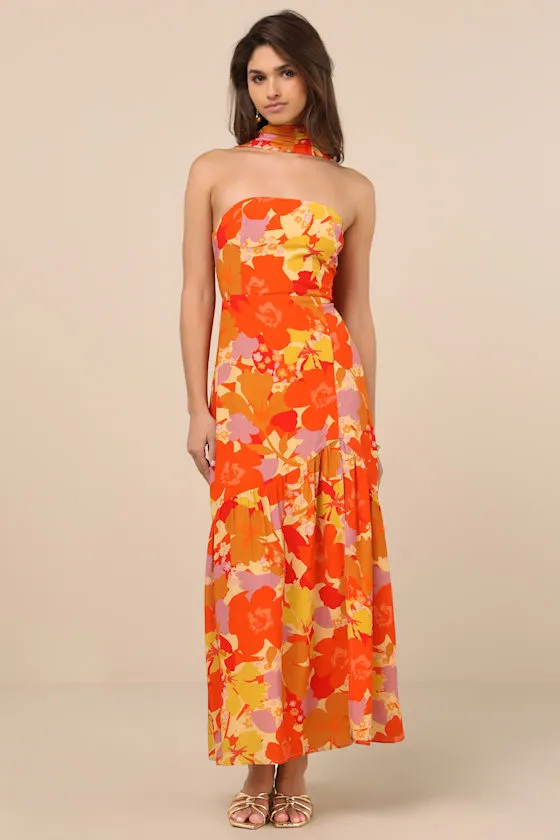 Captivating Spirit Orange Floral Strapless Dress and Scarf Set sold by Lulus product image thumbnail 3