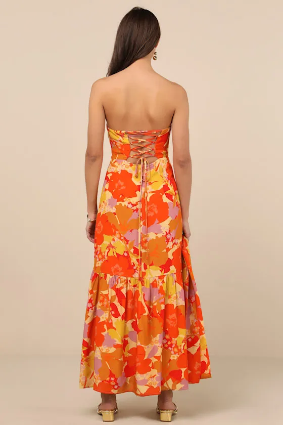 Captivating Spirit Orange Floral Strapless Dress and Scarf Set sold by Lulus product image thumbnail 4
