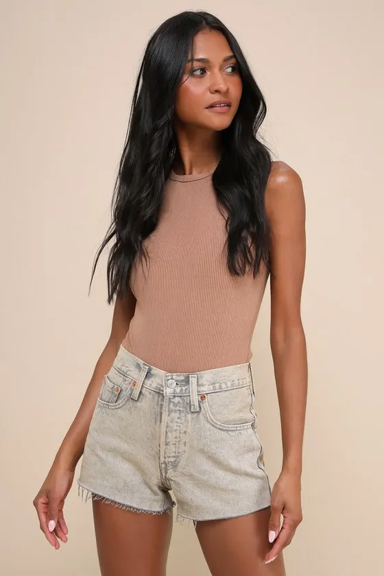 501 Original Washed Khaki Cutoff High-Rise Denim Shorts sold by Lulus