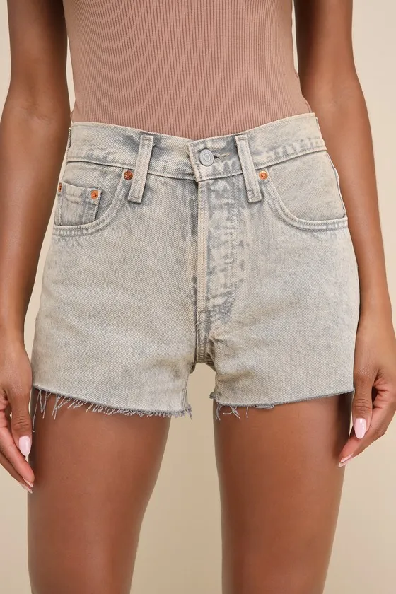 501 Original Washed Khaki Cutoff High-Rise Denim Shorts sold by Lulus product image thumbnail 2