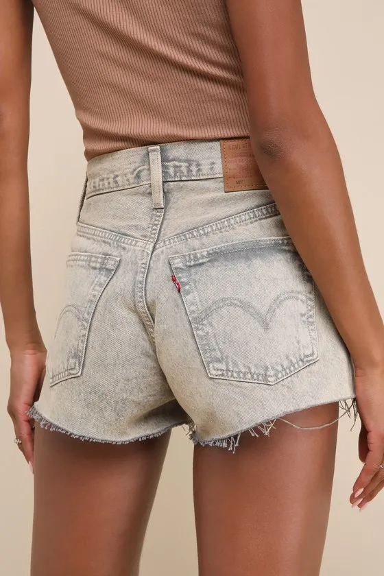 501 Original Washed Khaki Cutoff High-Rise Denim Shorts sold by Lulus product image thumbnail 3