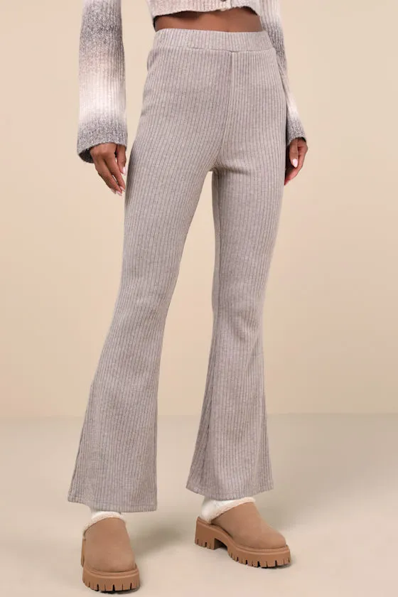 Unmatched Comfort Heather Taupe Ribbed Knit Flare Pants sold by Lulus product image thumbnail 2