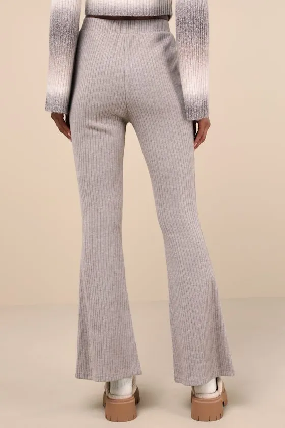 Unmatched Comfort Heather Taupe Ribbed Knit Flare Pants sold by Lulus product image thumbnail 3