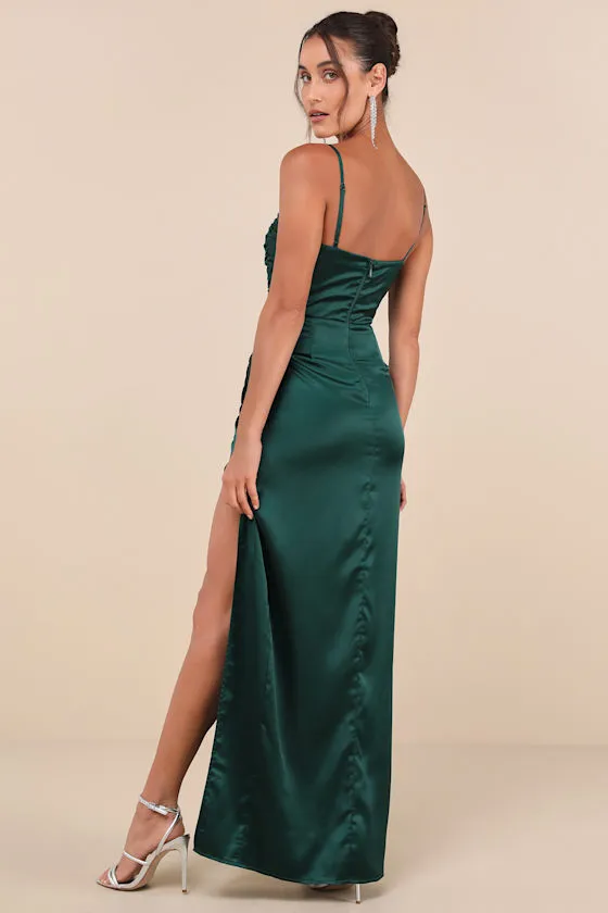 Luxurious Marvel Emerald Satin Ruched Column Maxi Dress sold by Lulus product image thumbnail 2