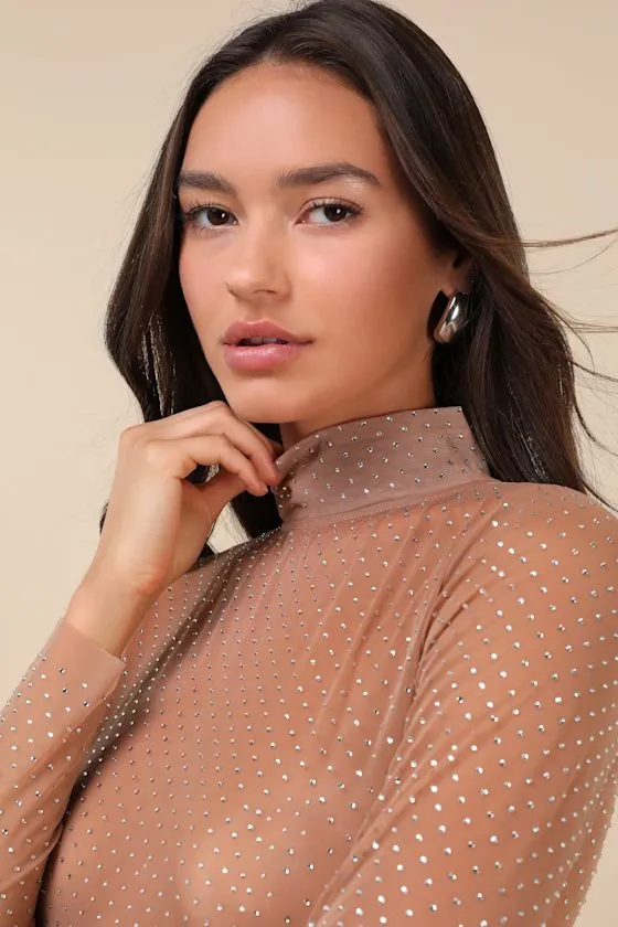 Memorable Glitter Beige Sheer Mesh Rhinestone Top sold by Lulus product image thumbnail 4
