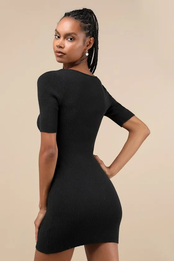 Adorable Motivation Black Ribbed Ribbon Sweater Mini Dress sold by Lulus product image thumbnail 3