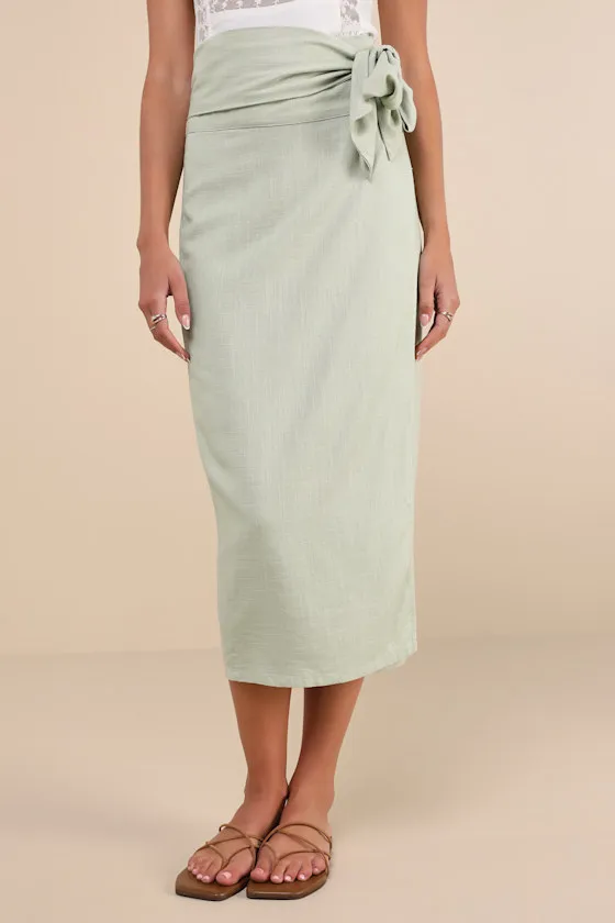 Breezy Personality Sage Green Linen Midi Wrap Skirt sold by Lulus product image thumbnail 2