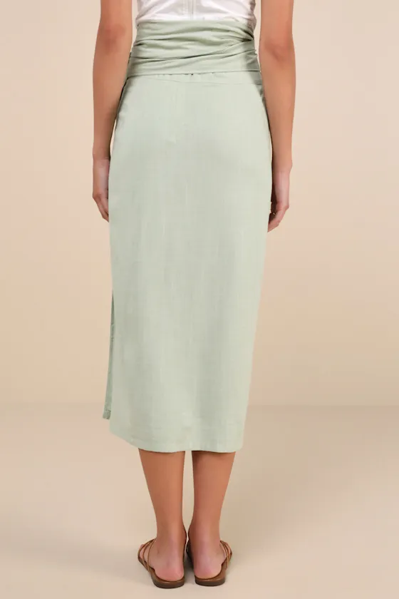 Breezy Personality Sage Green Linen Midi Wrap Skirt sold by Lulus product image thumbnail 3