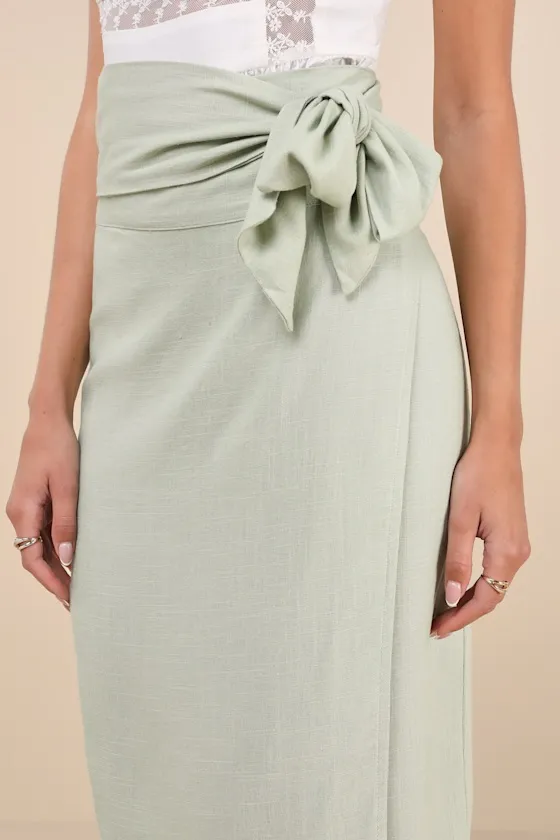 Breezy Personality Sage Green Linen Midi Wrap Skirt sold by Lulus product image thumbnail 4