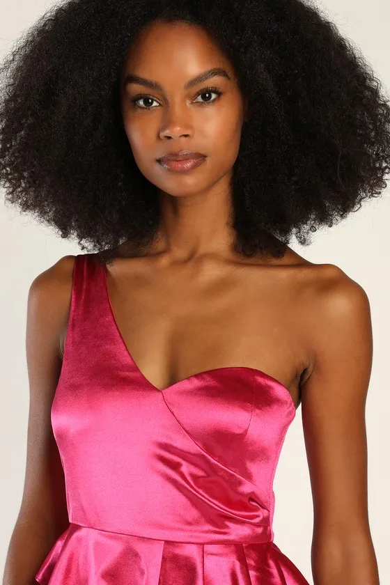 Flirtatious Energy Pink Satin One-Shoulder Bodycon Mini Dress sold by Lulus product image thumbnail 2