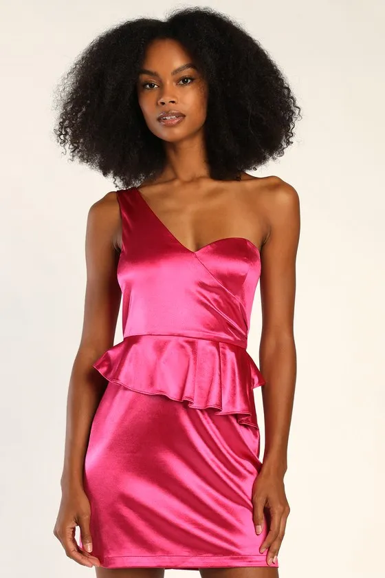 Flirtatious Energy Pink Satin One-Shoulder Bodycon Mini Dress sold by Lulus product image thumbnail 3