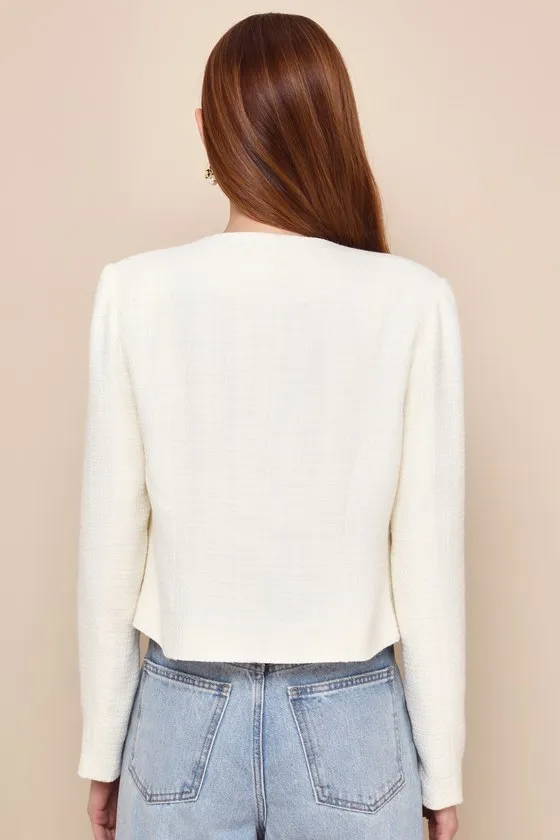 Undeniably Poised Cream Tweed Crew Neck Button-Front Blazer sold by Lulus product image thumbnail 3