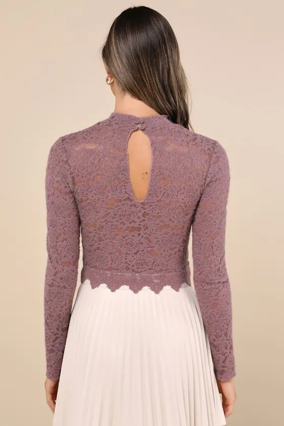 Exquisite Essential Purple Fuzzy Lace Ruched Long Sleeve Top sold by Lulus product image thumbnail 2