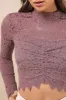 Exquisite Essential Purple Fuzzy Lace Ruched Long Sleeve Top sold by Lulus