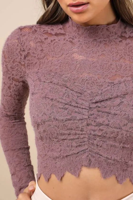 Exquisite Essential Purple Fuzzy Lace Ruched Long Sleeve Top sold by Lulus product image thumbnail 4