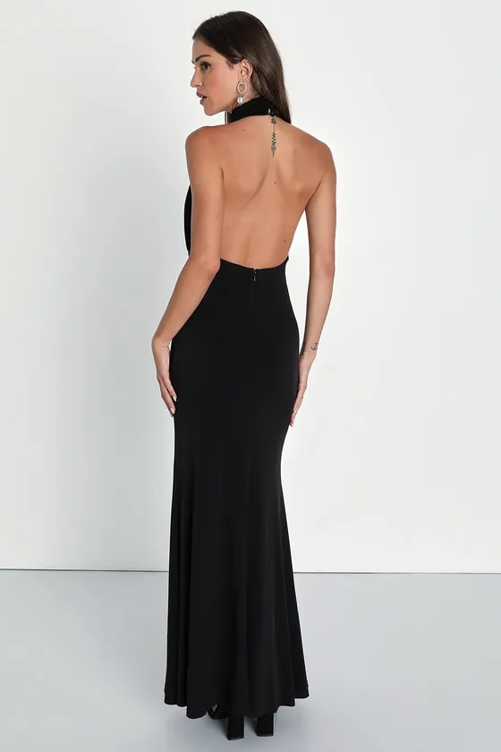 Romantic Chance Black Halter Backless Mermaid Maxi Dress sold by Lulus product image thumbnail 2