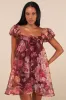 Cute Flair Wine Red Floral Organza Puff Sleeve Shift Mini Dress sold by Lulus