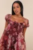 Cute Flair Wine Red Floral Organza Puff Sleeve Shift Mini Dress sold by Lulus