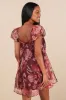 Cute Flair Wine Red Floral Organza Puff Sleeve Shift Mini Dress sold by Lulus
