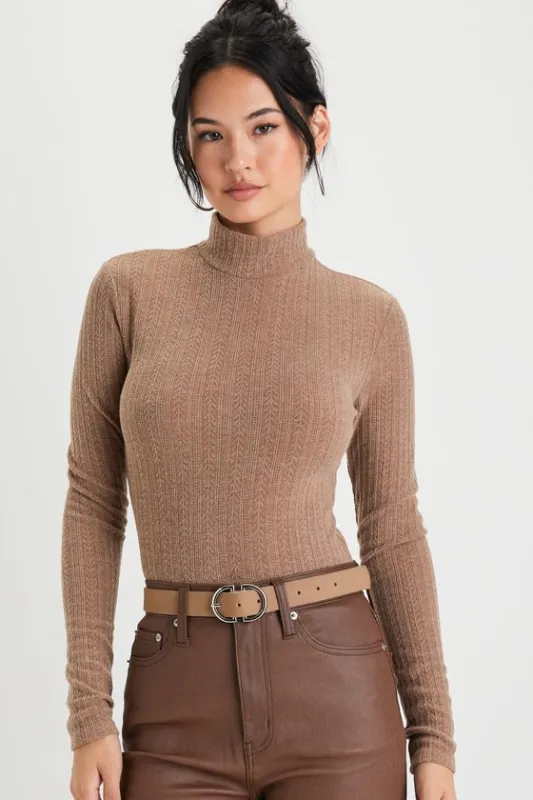 Darling Inclination Brown Pointelle Long Sleeve Bodysuit made by Lulus