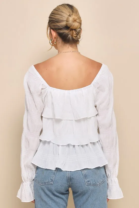 Tier Decadence Ivory Tiered Ruffled Long Sleeve Button-Up Top sold by Lulus product image thumbnail 3