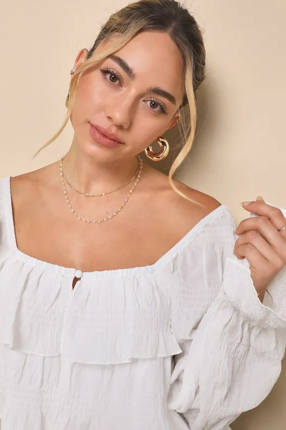 Tier Decadence Ivory Tiered Ruffled Long Sleeve Button-Up Top sold by Lulus product image thumbnail 4