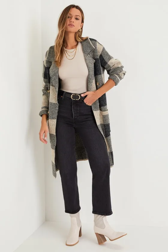 Cuddle Club Beige and Black Plaid Long Sleeve Coatigan sold by Lulus product image thumbnail 2