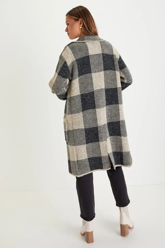 Cuddle Club Beige and Black Plaid Long Sleeve Coatigan sold by Lulus product image thumbnail 3